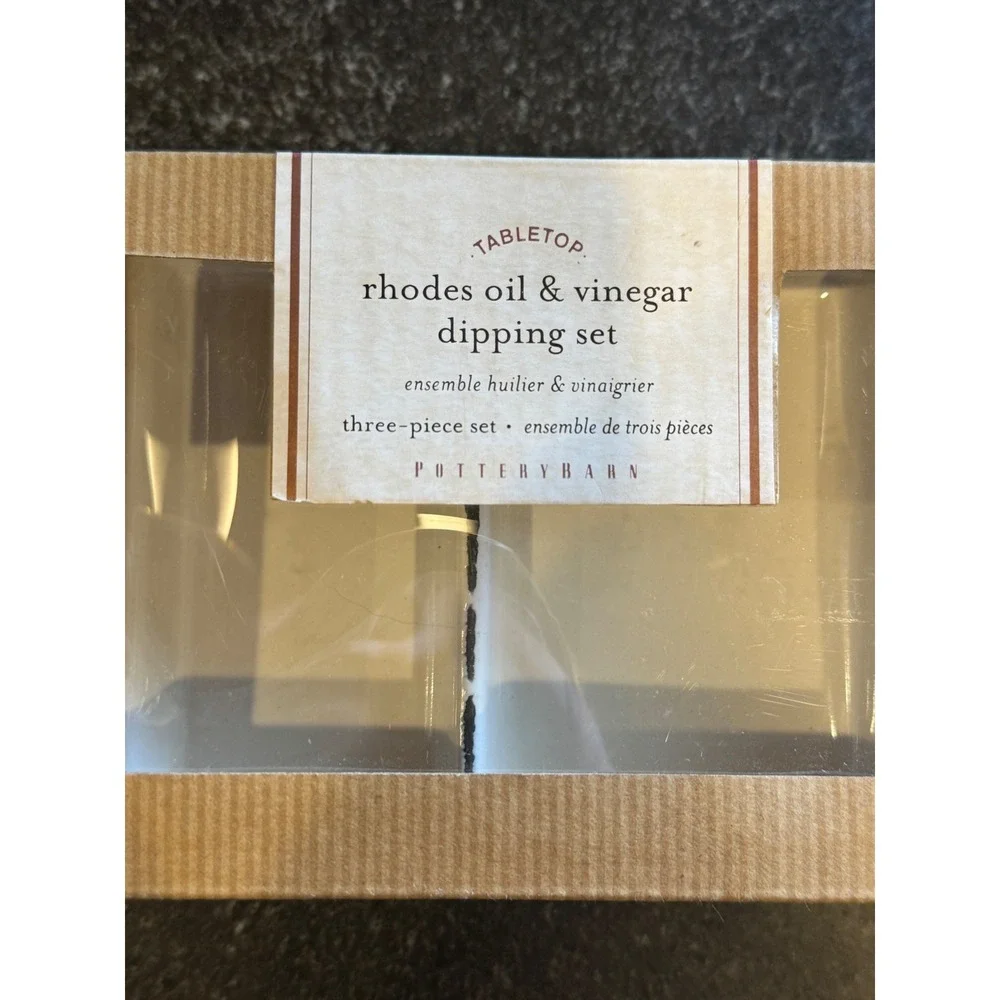Pottery Barn Rhodes Oil and Vinegar Dipping Set White Ceramic 3 Piece Farmhouse